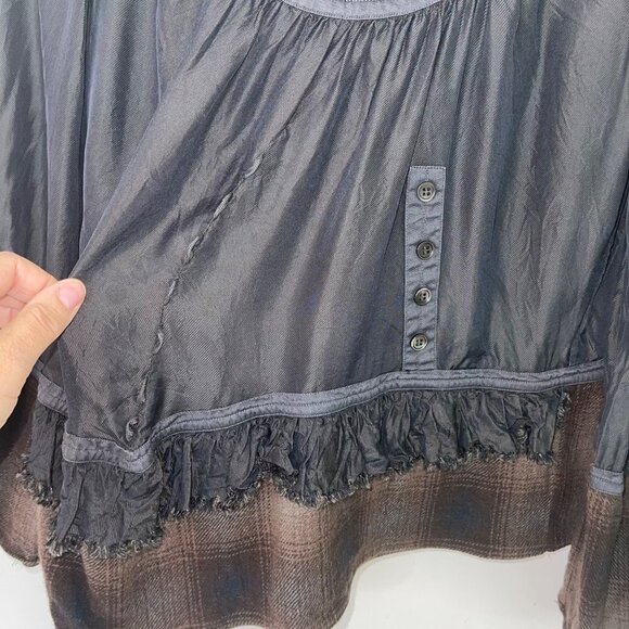 Marni Womens Top Size Small Cropped Bell Sleeve Flannel Ruffle Black Brown Plaid - Picture 7 of 15